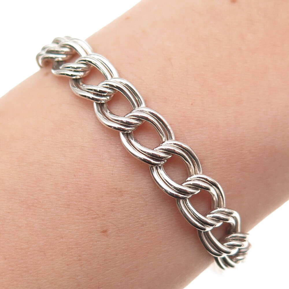 925 Sterling Silver Vintage Italy Double Curb Link Bracelet 7.5"